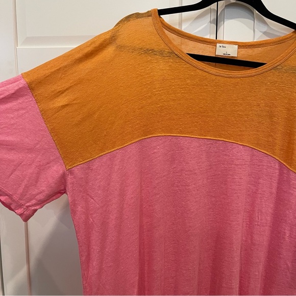 Aritzia Le Fou Pink & Orange Colourblock Linen T-Shirt - Picture 7 of 8